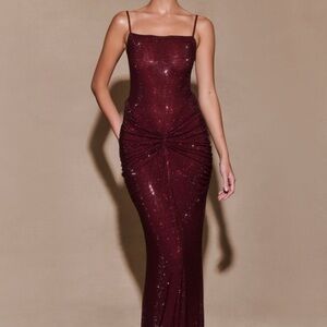 MESHKI Diamante Satin Maxi Dress